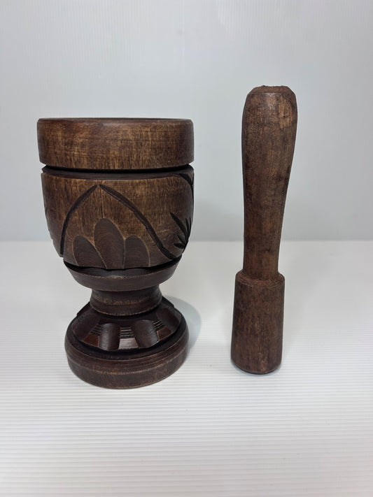 Vintage Hand-Carved Wooden Mortar & Pestle | Rustic Kitchen Decor or Collectors
