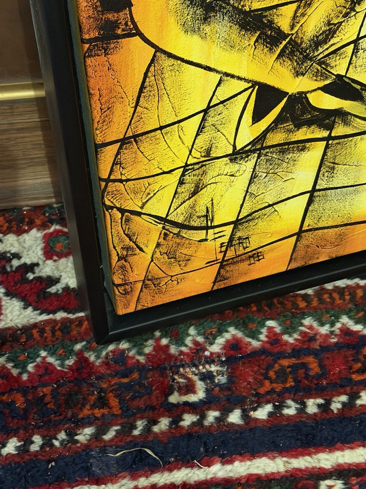 Original Signed Abstract Cubist Musicians Painting 1995 Framed Canvas 94x54cm