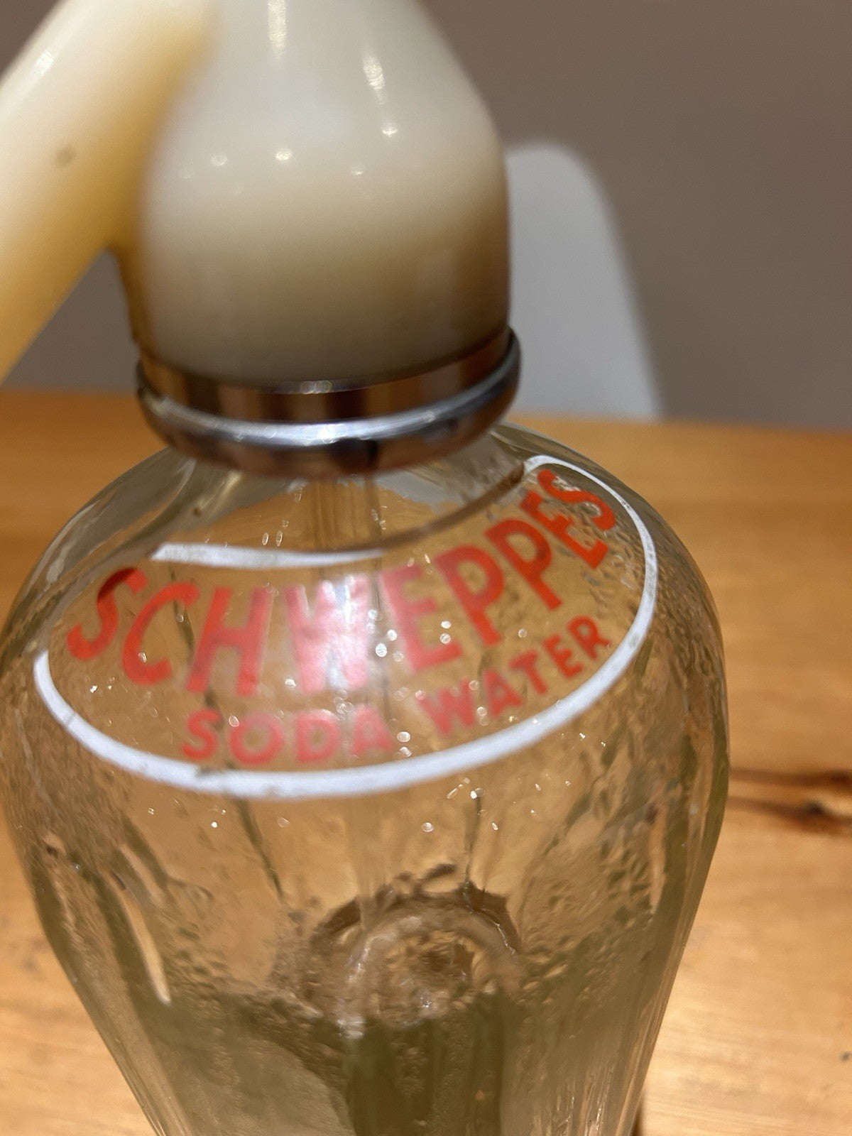 Pair of Schweppes Soda Siphons 1950s Bakelite Tops Cream & Black Levers