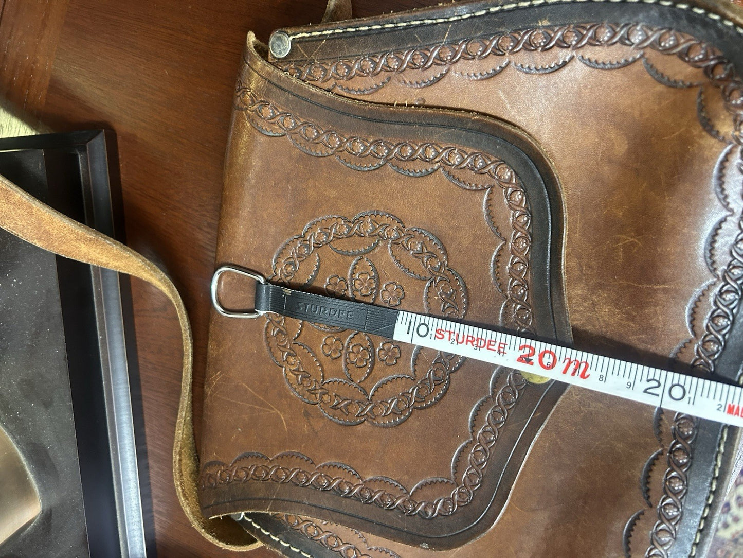 Vintage Tooled Leather Saddle Bag Crossbody Satchel Boho Western Brown