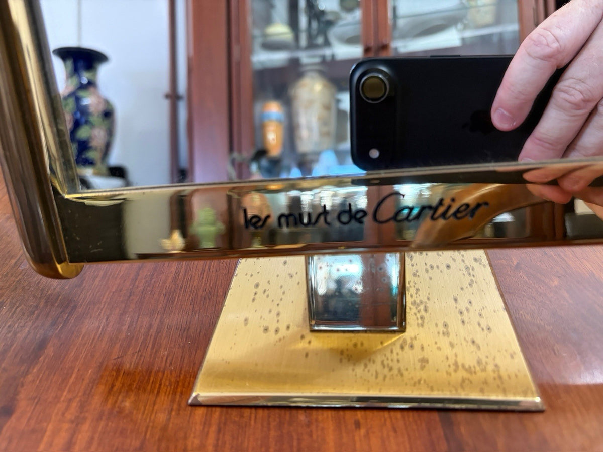 Vintage Les Must de Cartier Brass Vanity Mirror 1970s Black Cabochon France