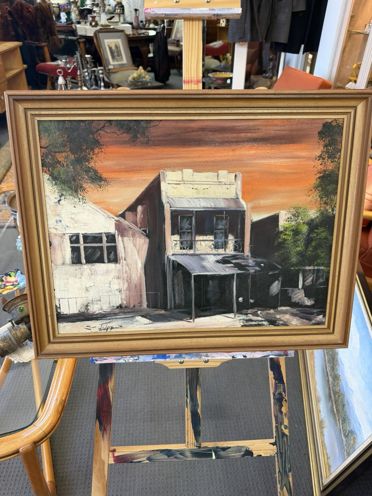 St John 1974 Australian Oil Painting Terraced Houses Signed Vintage Framed