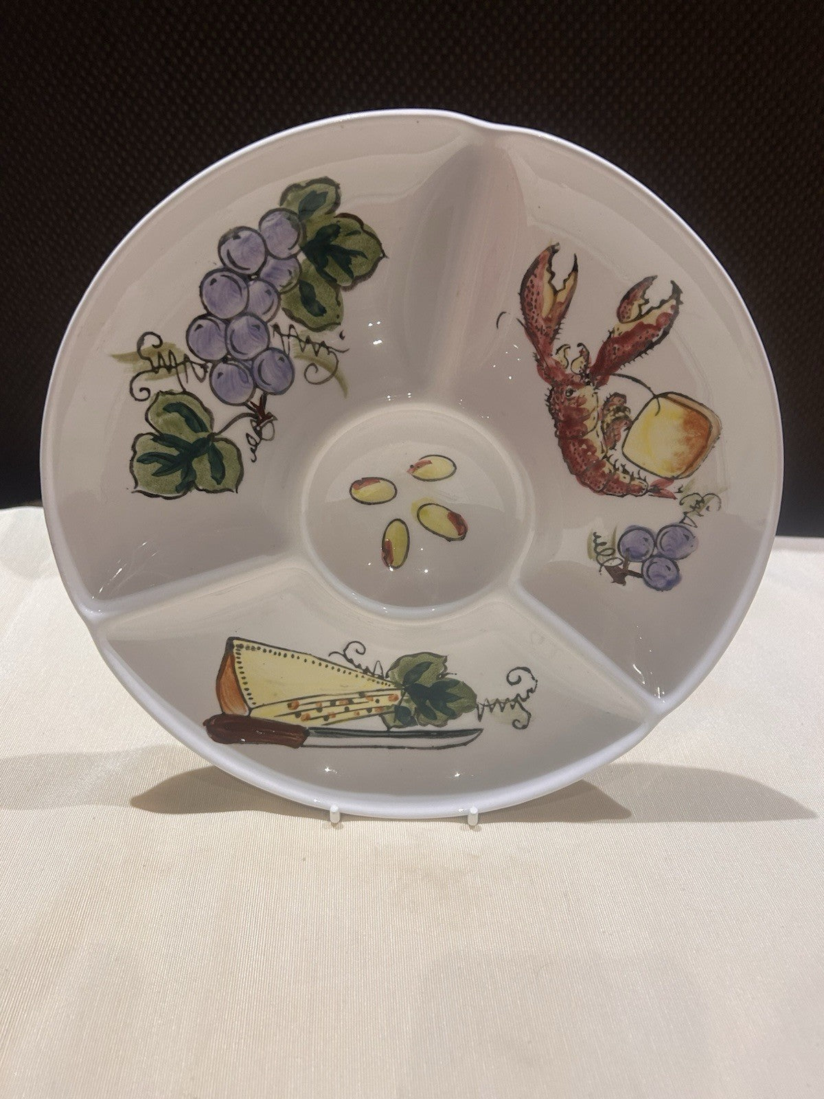 Vintage Japanese Stoneware Divided Serving Dish Lobster Grape Cheese 24cm