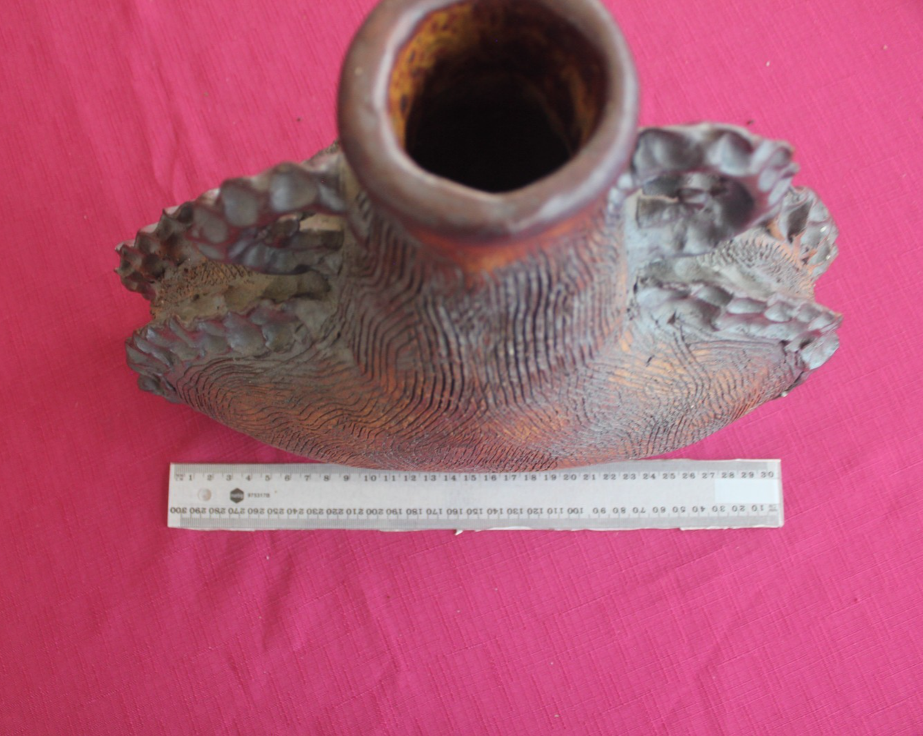 Vintage Brutalist Studio Pottery Sculptural Vase – Hand Incised Stoneware c1970s