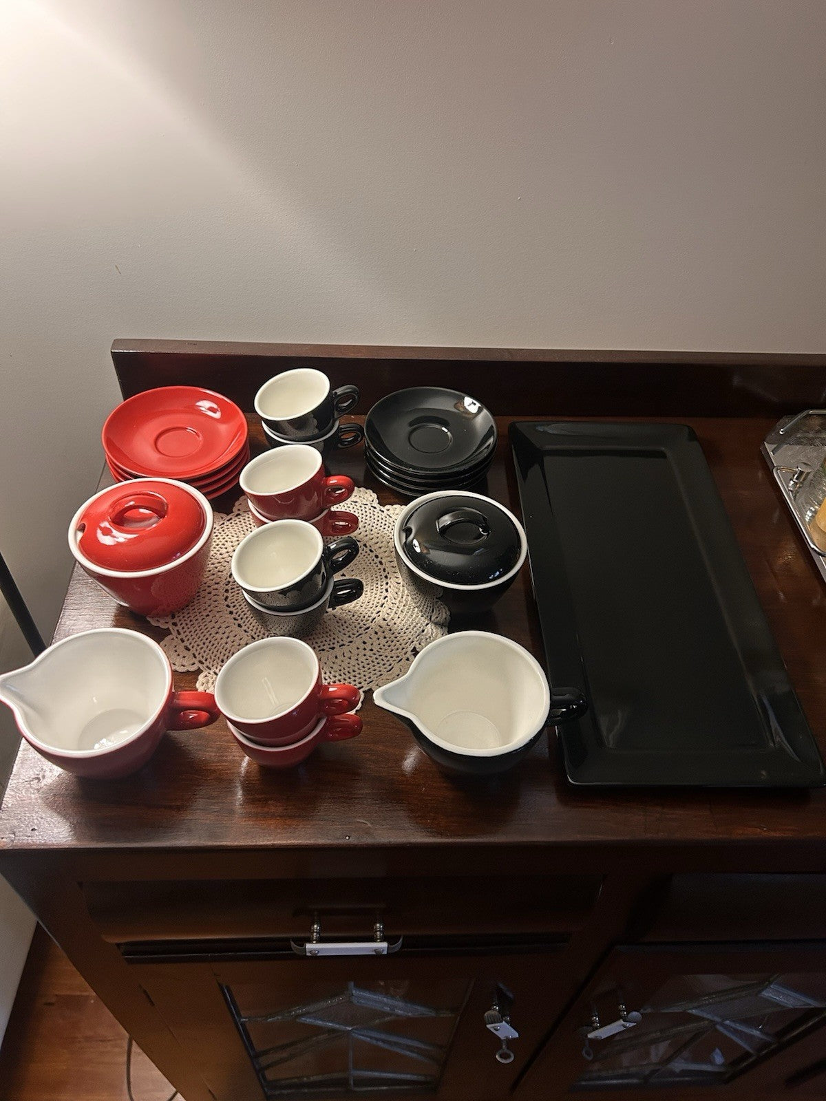 Maxwell & Williams Café Collection Red & Black Coffee/Tea Set 