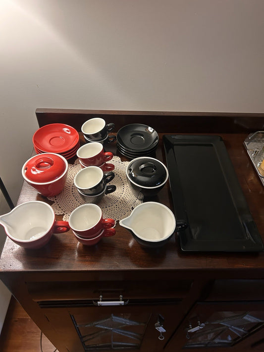 Maxwell & Williams Café Collection Red & Black Coffee/Tea Set 