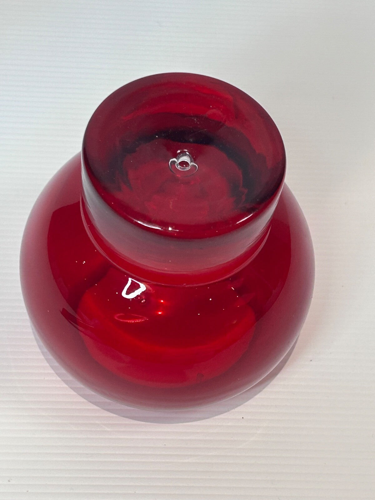 Polish Art Glass Vase  Red Cased Bowl on Clear Bubble Base – Krosno Style  1990s