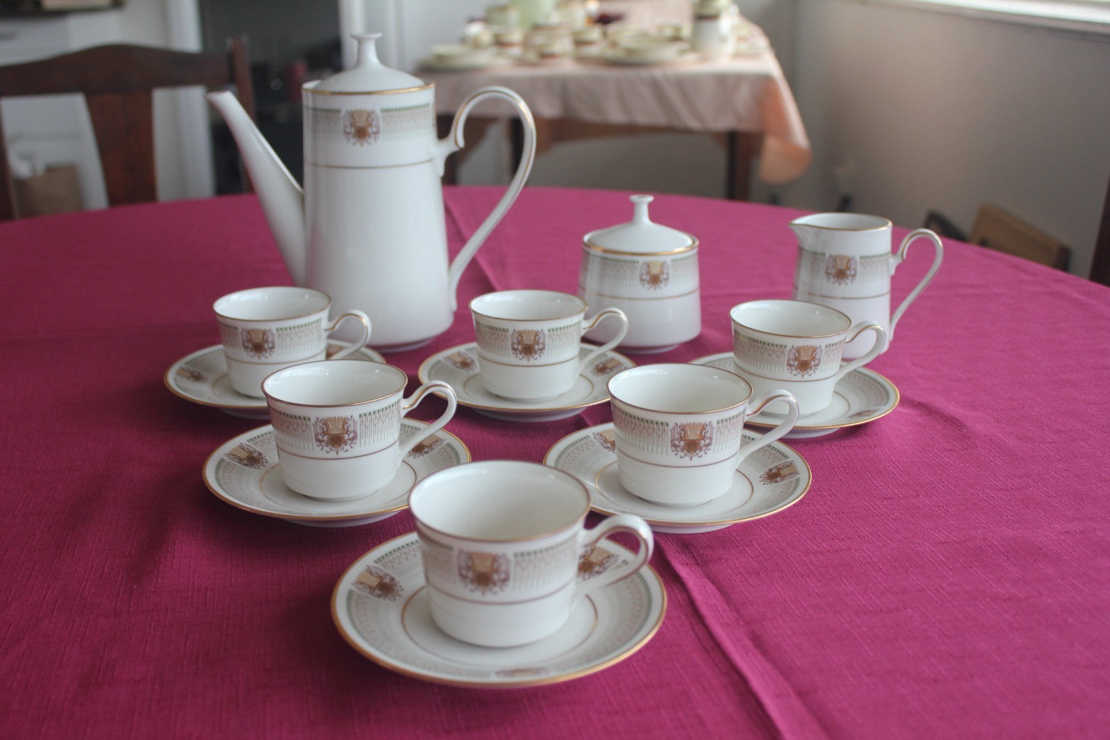 Noritake Chesterfield 7090 Coffee Service – 6 Cups Saucers Pot Sugar Japan