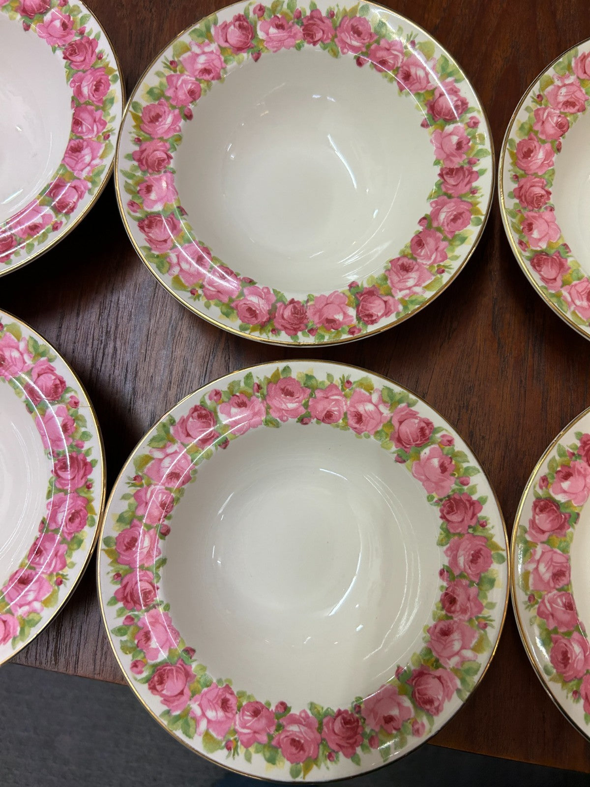 Vintage Royal Doulton Rose Garland Bowl Set 1 Large + 6 Small Bowls D5533