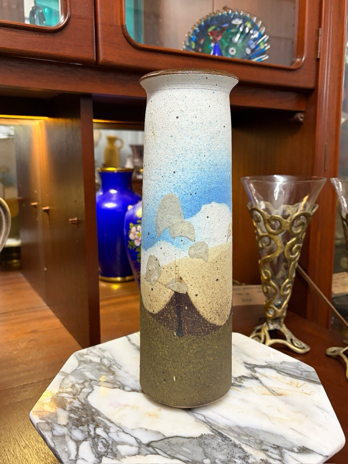 Henry Hackenberg Attrib Australian Studio Pottery Landscape Vase 33cm Signed