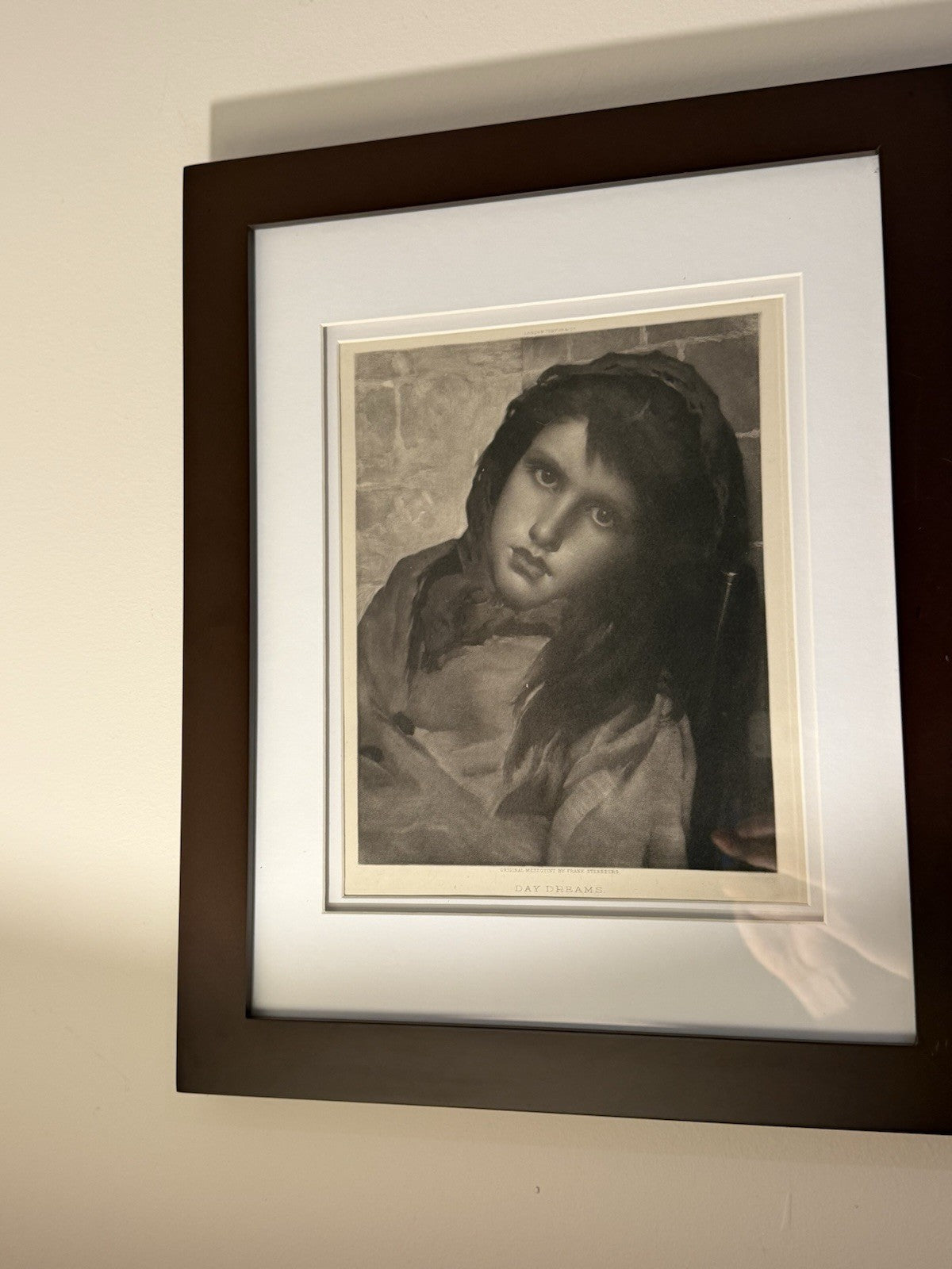 Antique Mezzotint Print Day Dreams Virtue & Co London Framed Portrait
