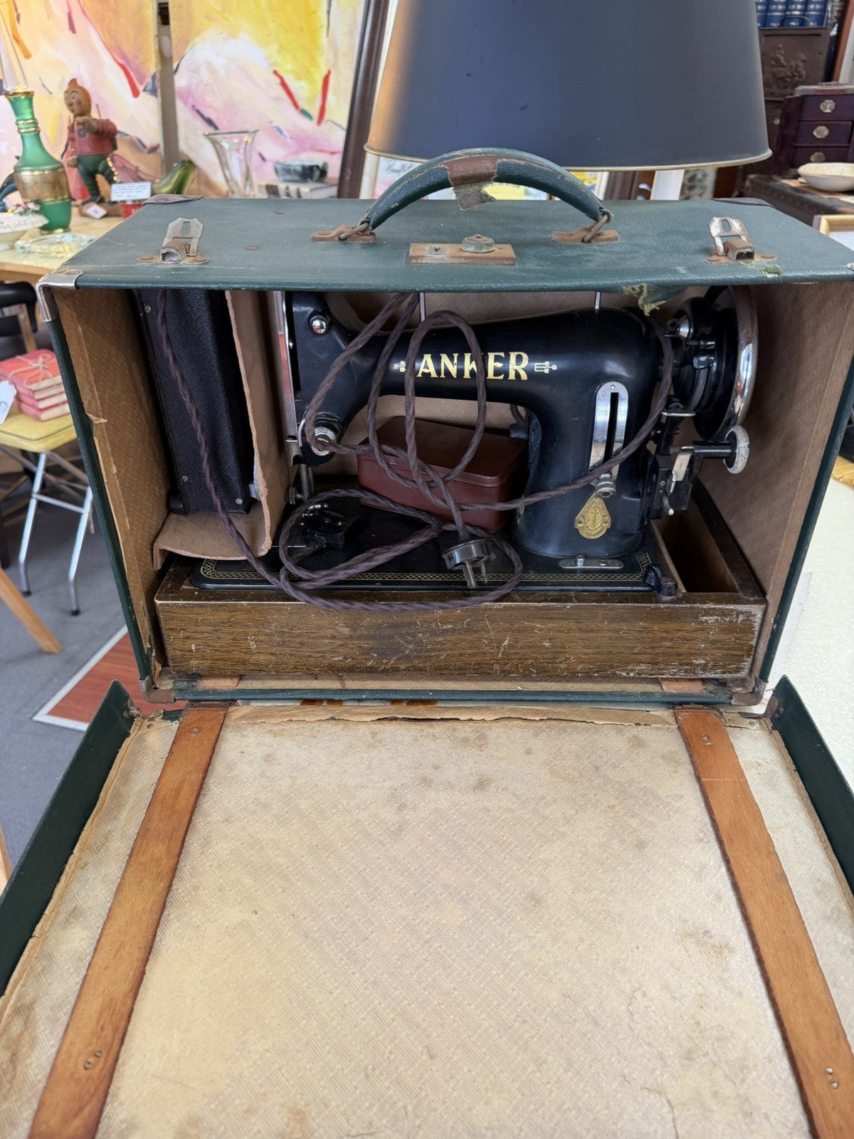 Vintage 1950s ANKER RR Sewing Embroidery Machine Germany Case Manual Motor