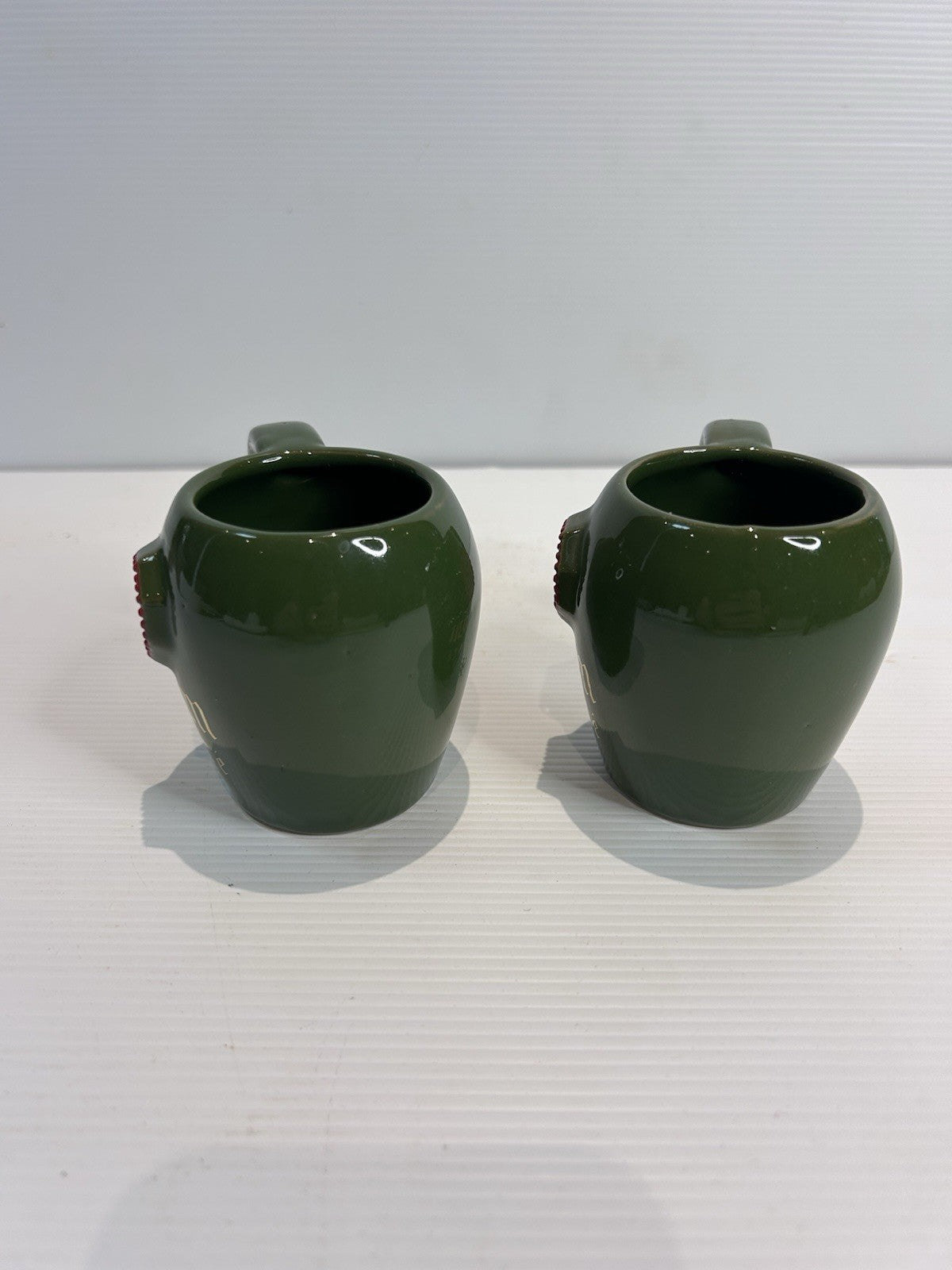 DOM Café Green Ceramic Mugs Set of 2 – Vintage Brandy Barrel Cups Espresso