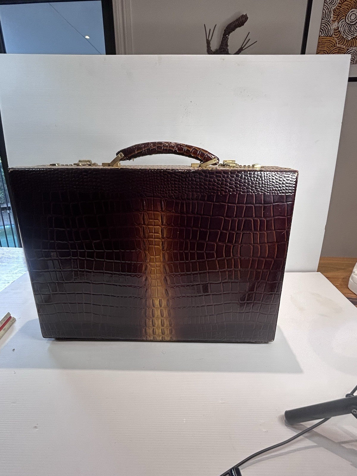 Vintage Faux Croc Leather Briefcase with Combo Lock – Retro Executive Case