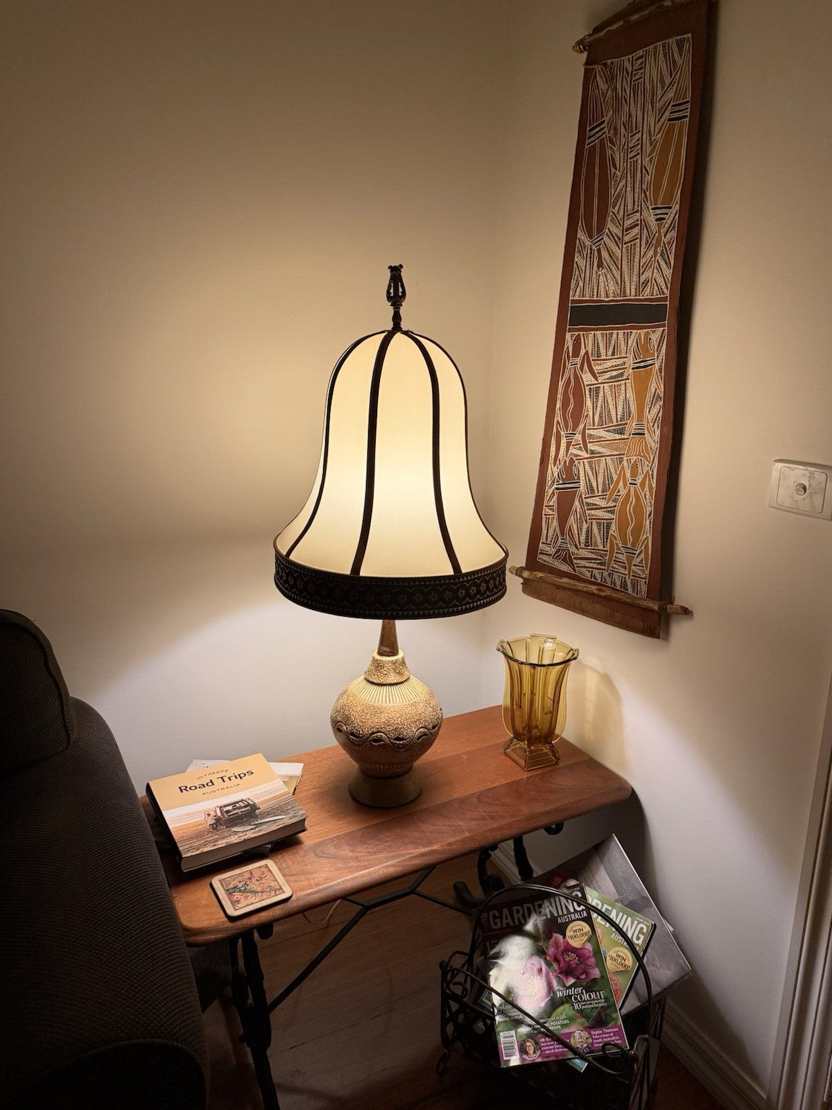 Vintage Mid Century Studio Pottery Table Lamp Ceramic Timber Base Working