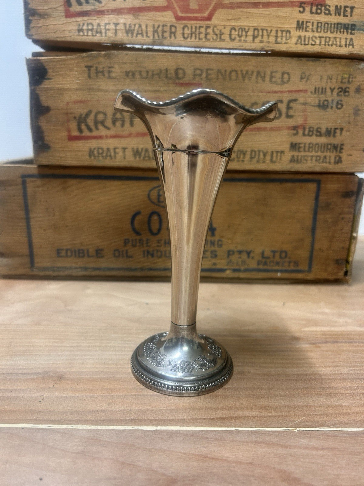 Vintage Silver Plated Bud Vase Art Deco Nouveau Style 12cm Fluted Rim