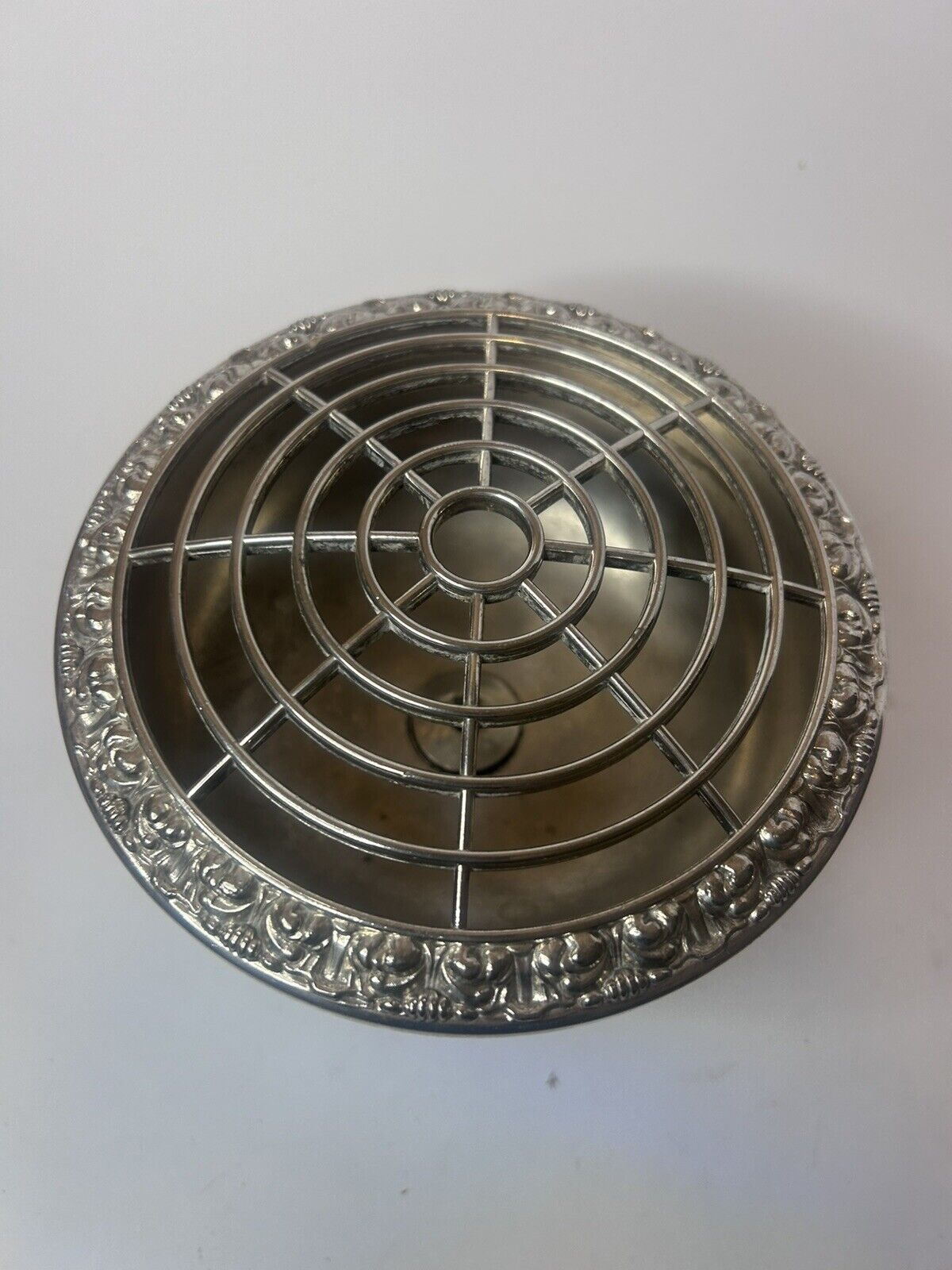 Large Vintage IANTHE (Ian Heath Ltd-UK) Silver Plated Rose Bowl & Frog (6”/15cm)