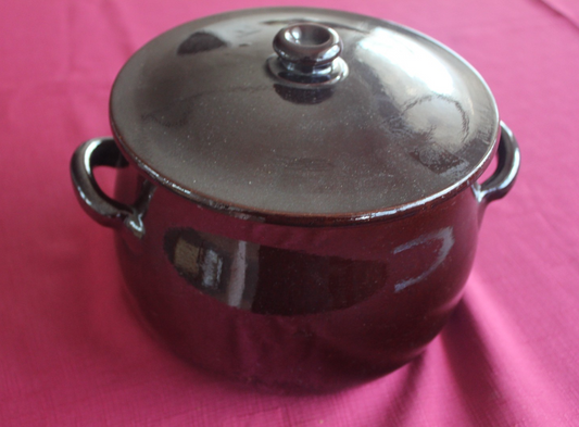Vintage Brown Stoneware Lidded Casserole Pot with Handles – Rustic Kitchenware
