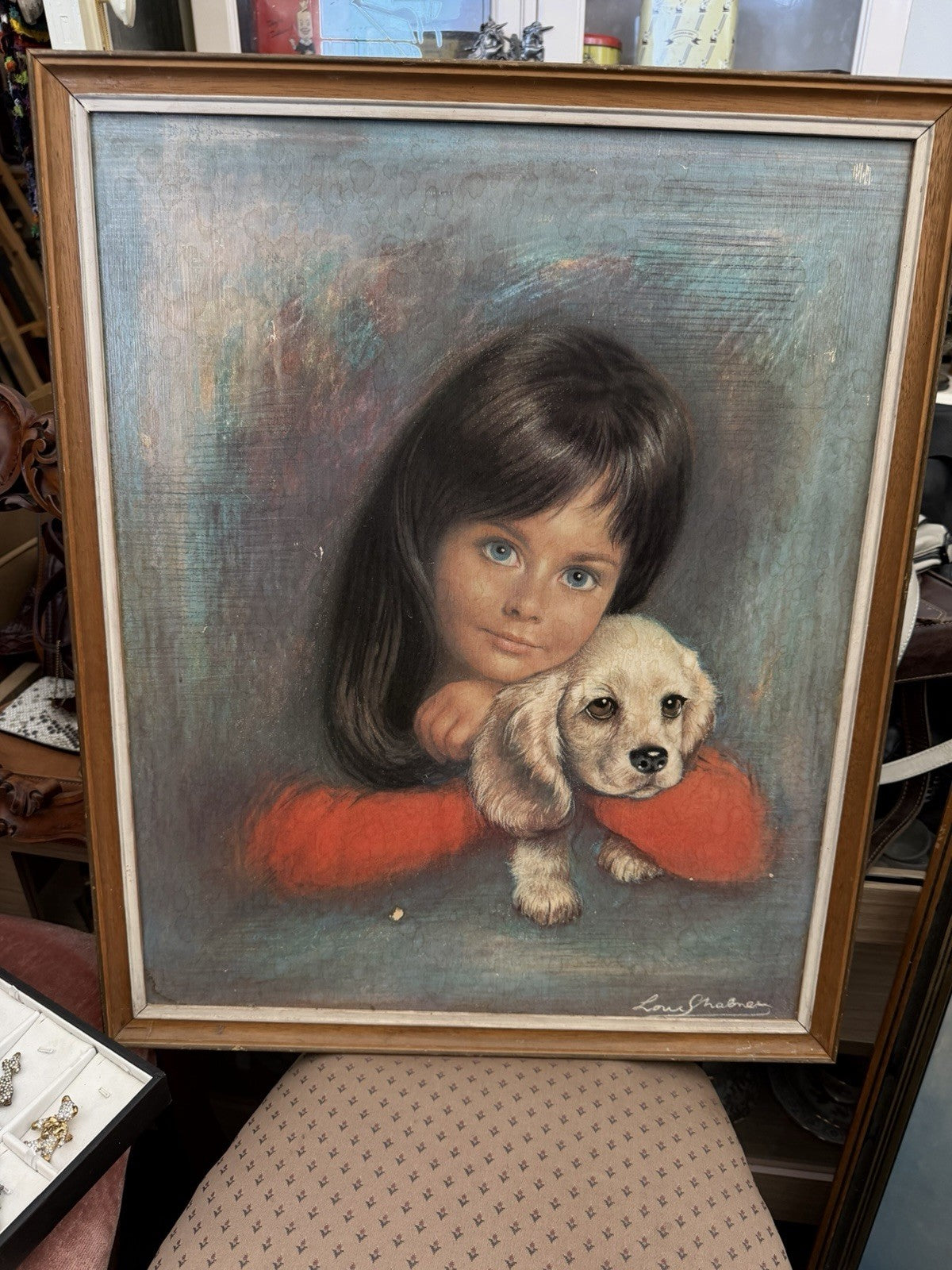 1960's Kitsch "Puppy Love" Louis Shabner 1917-1981 Framed Print 