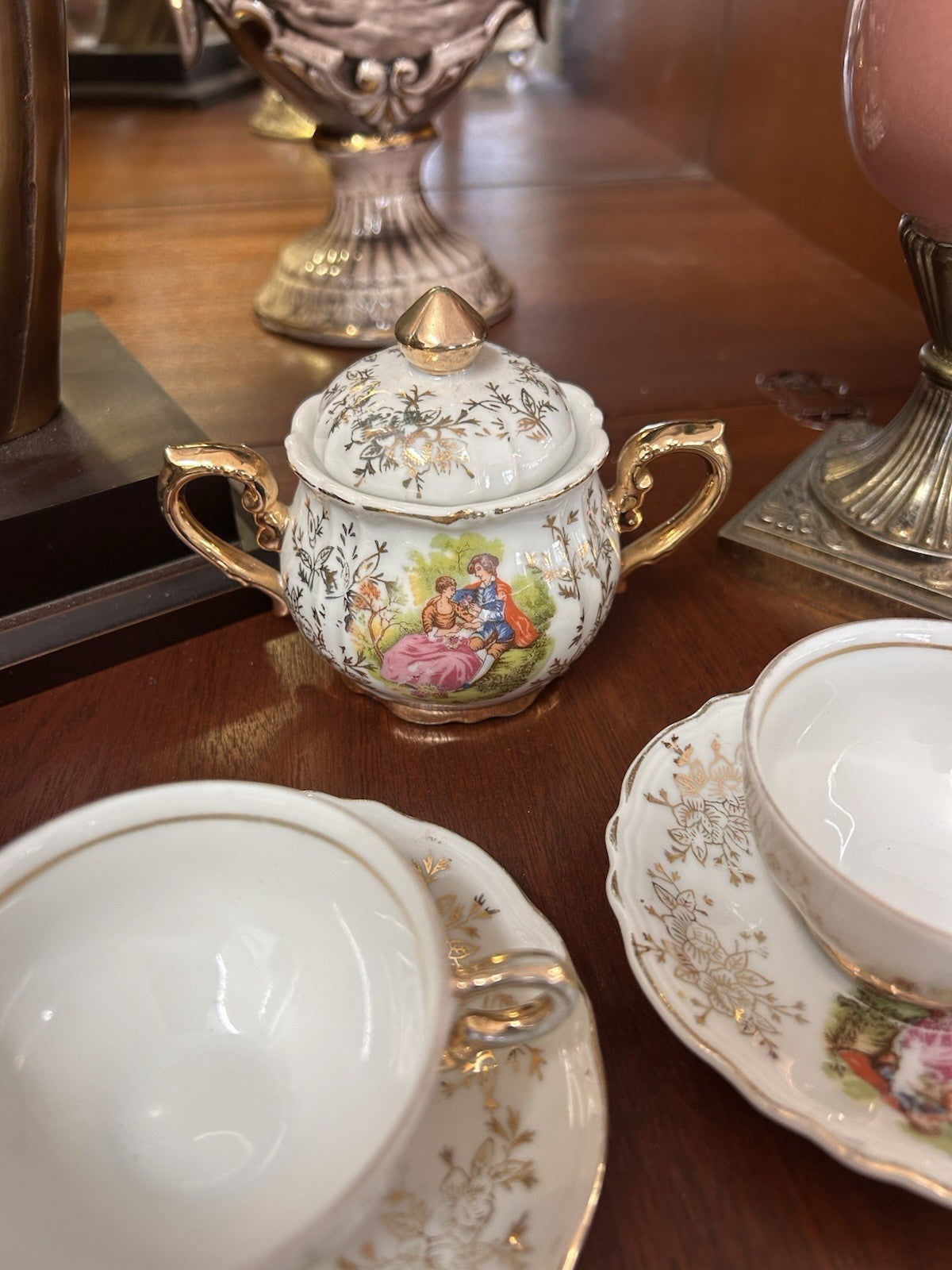 Merry AGC Rosy China Japan Vintage Tea Set 7 Cups Saucers Teapot Sugar