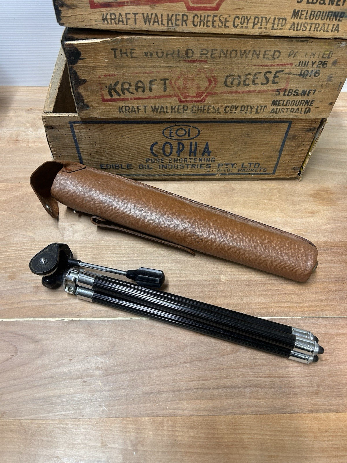 Hanimex B Vintage Camera Tripod with Adjustable Head & Vinyl Case 1960s