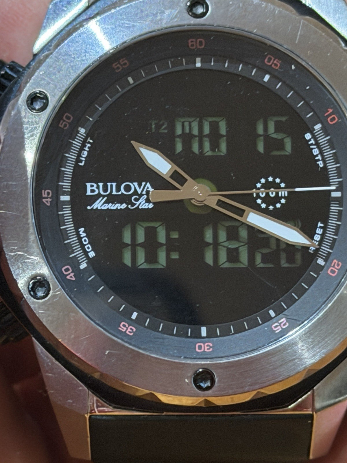 Bulova Marine Star 98C119 Ana Digital Watch 100M Rare New Batteries Working