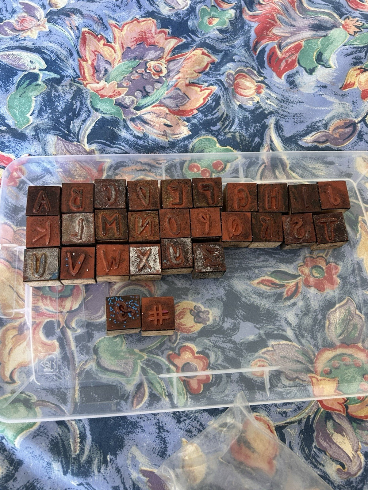 Vintage Wooden Rubber Stamp Alphabet Blocks – Complete A–Z + Symbols 