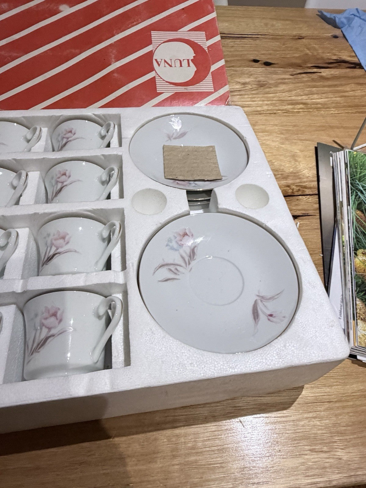 Luna Regent China Espresso Set Service 12 Pink Floral Boxed Demitasse