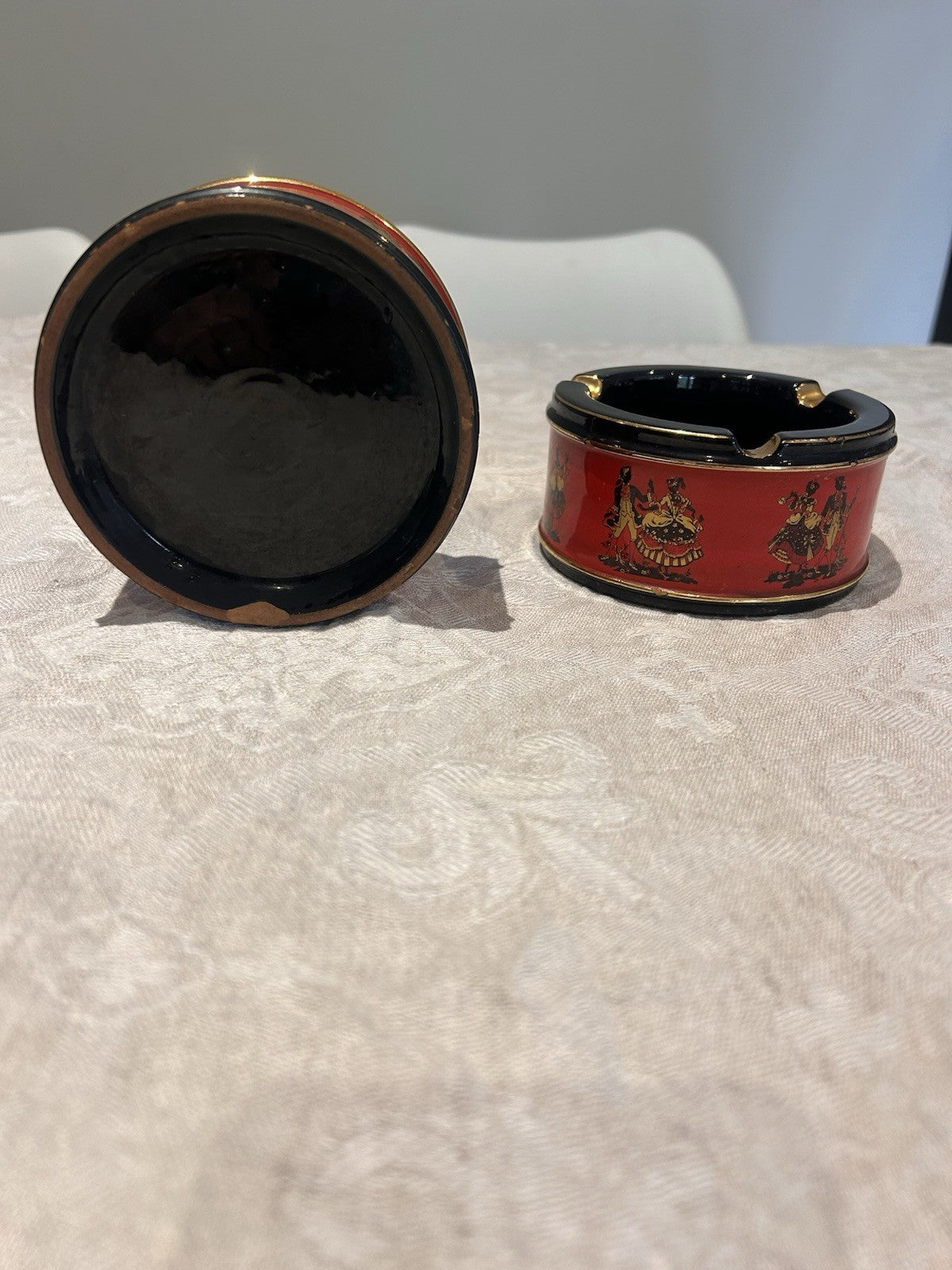 Vintage Italian Ceramiche Fiorentine Ashtrays Pair Red Black Gold c1950s 