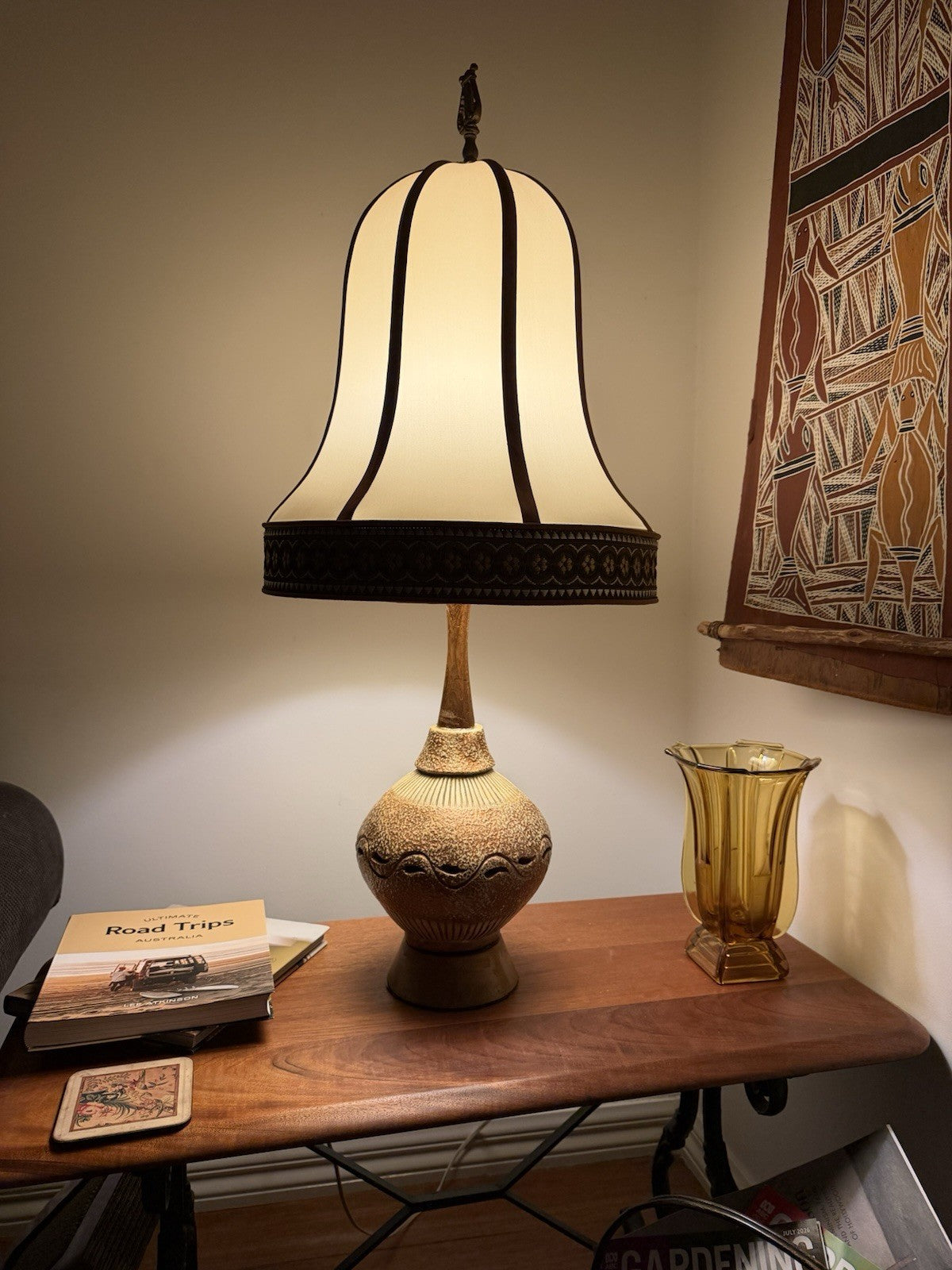 Vintage Mid Century Studio Pottery Table Lamp Ceramic Timber Base Working