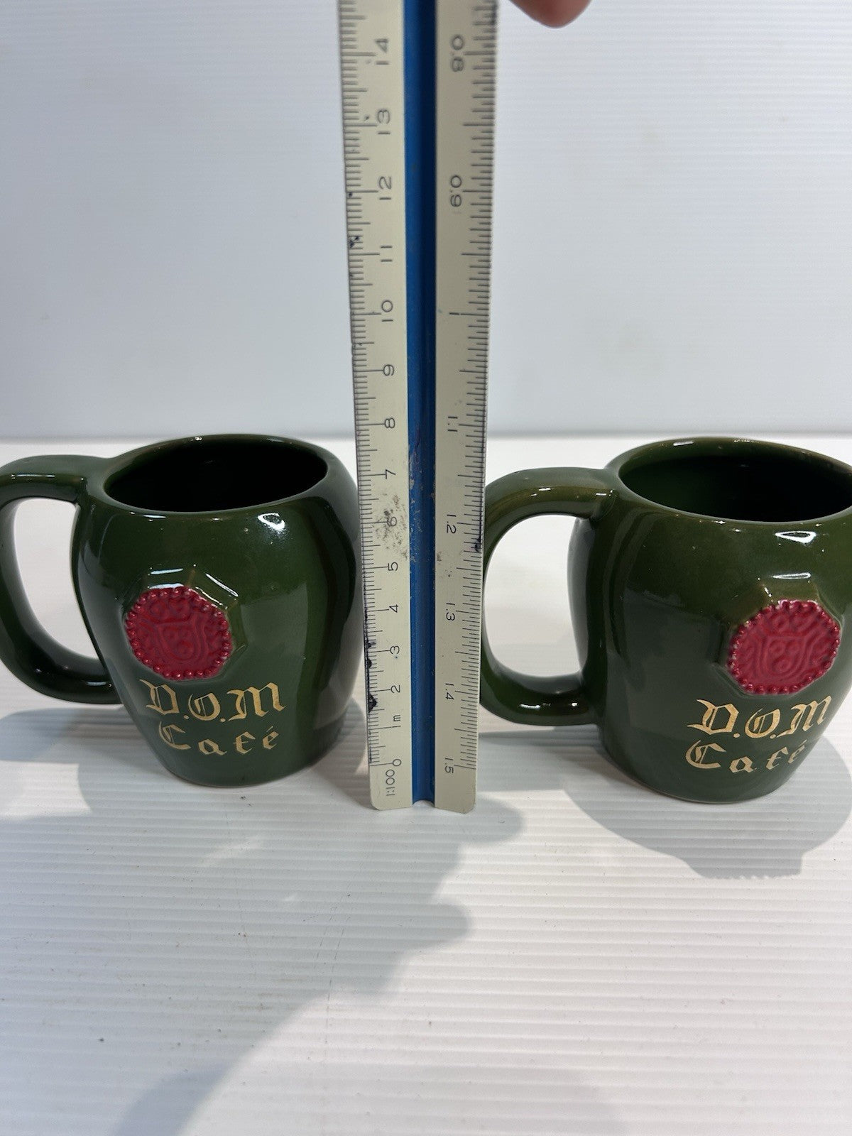DOM Café Green Ceramic Mugs Set of 2 – Vintage Brandy Barrel Cups Espresso