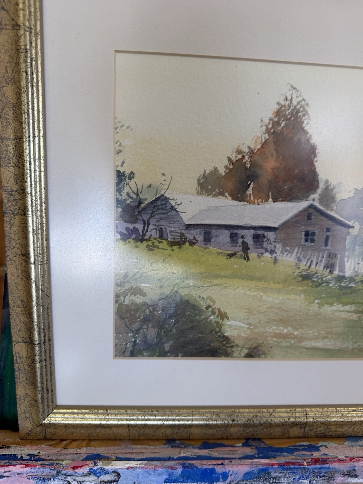 Vintage Original Watercolour Australian Country Cottage Landscape Framed Art