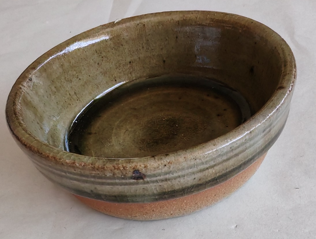 Vintage Studio Pottery Stoneware Bowl – Green Ash Glaze