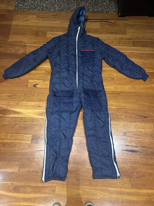 Vintage Aussie Ski Products Snow Suit Navy Blue Size L Hooded Retro 80s