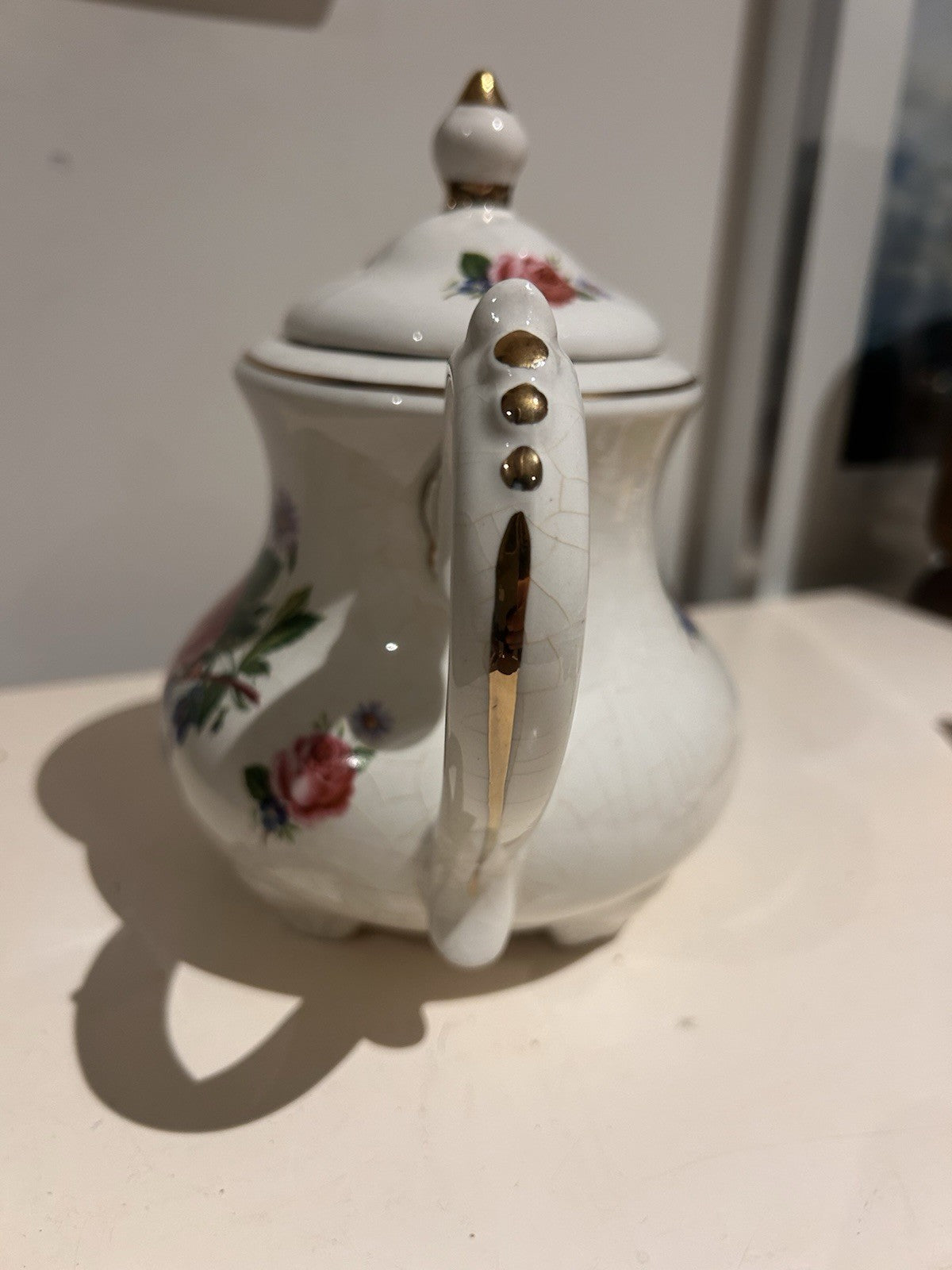 Arthur Wood Majestic Teapot England Floral Roses Gold Trim Vintage