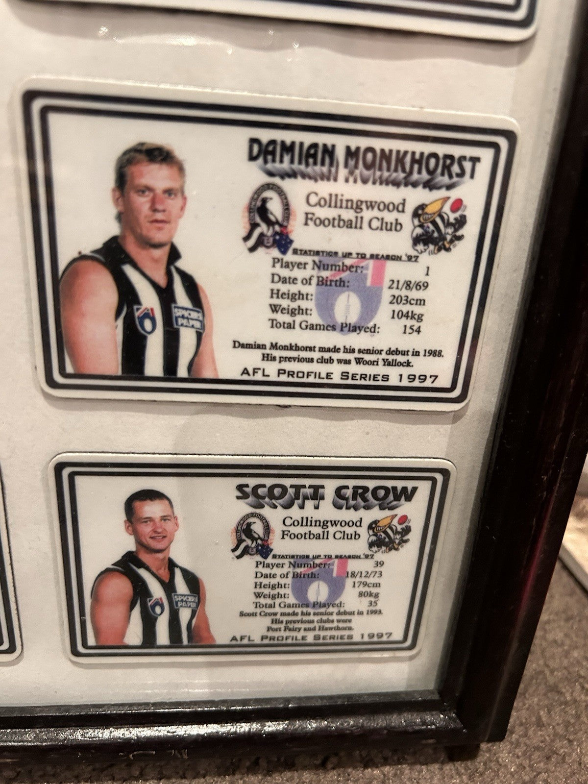 Collingwood AFL Profile Magnets 1997 Framed Set Buckley Rocca Monkhorst