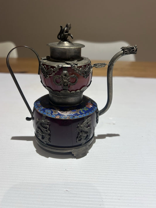 Early 20th Century Chinese Cloisonné & Enamel Teapot – Monkey Finial & Dragons