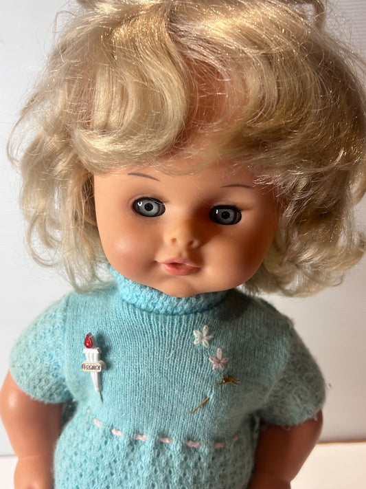 Vintage SEBINO Talking Doll 60s Italy/Japan Blonde 45cm w/ Legacy & Qantas Pins