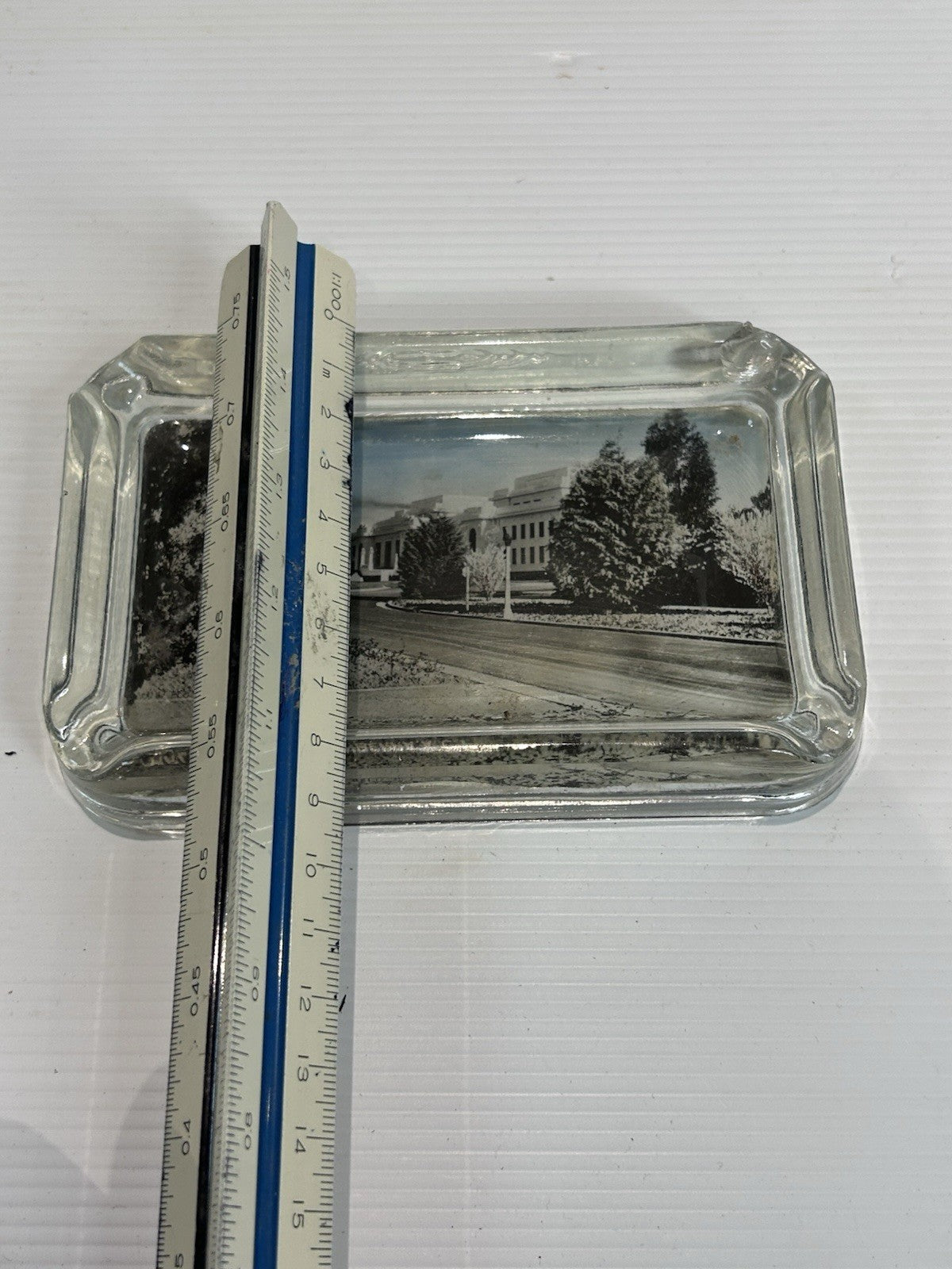 Vintage Glass Ashtray Parliament House Canberra Souvenir 1950s Reverse Paint