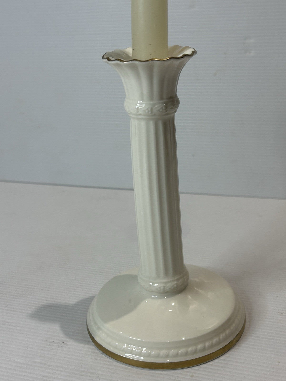 Mikasa Ivory Bone China Candle Holder B2001 Japan 24K Gold Trim 18cm