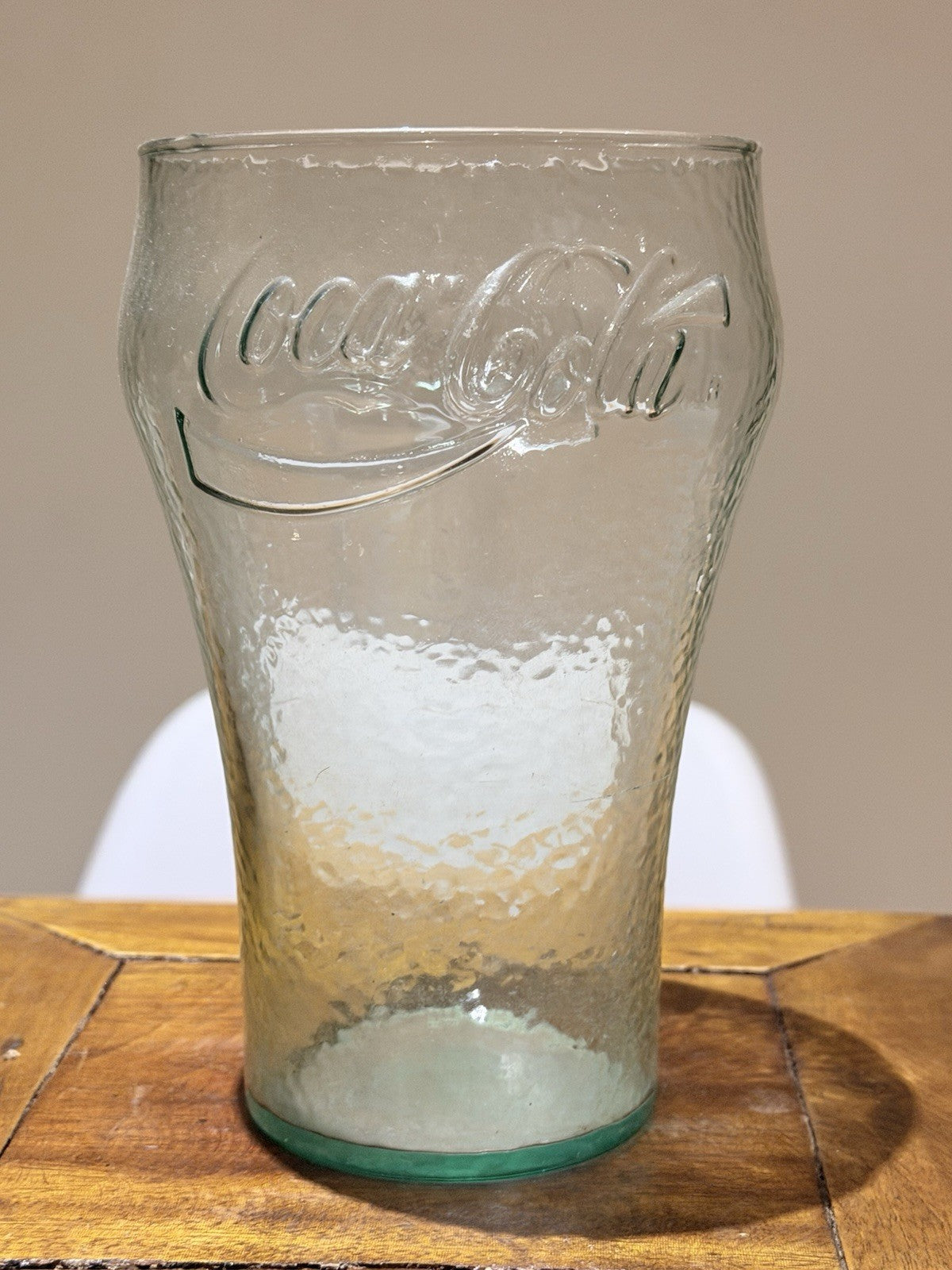 Vintage Coca Cola Embossed 1L Glass Tumbler Large Green Tint Retro 16cm