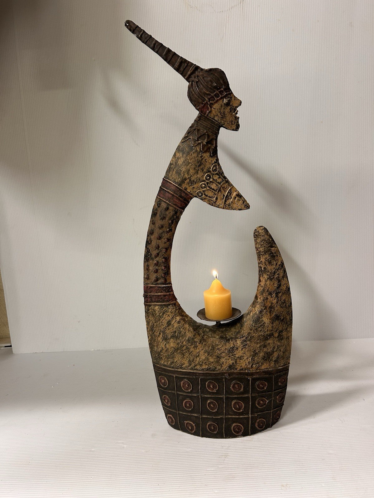 Large 53cm Metal African Tribal Style Candle Holder Sculpture – Decor