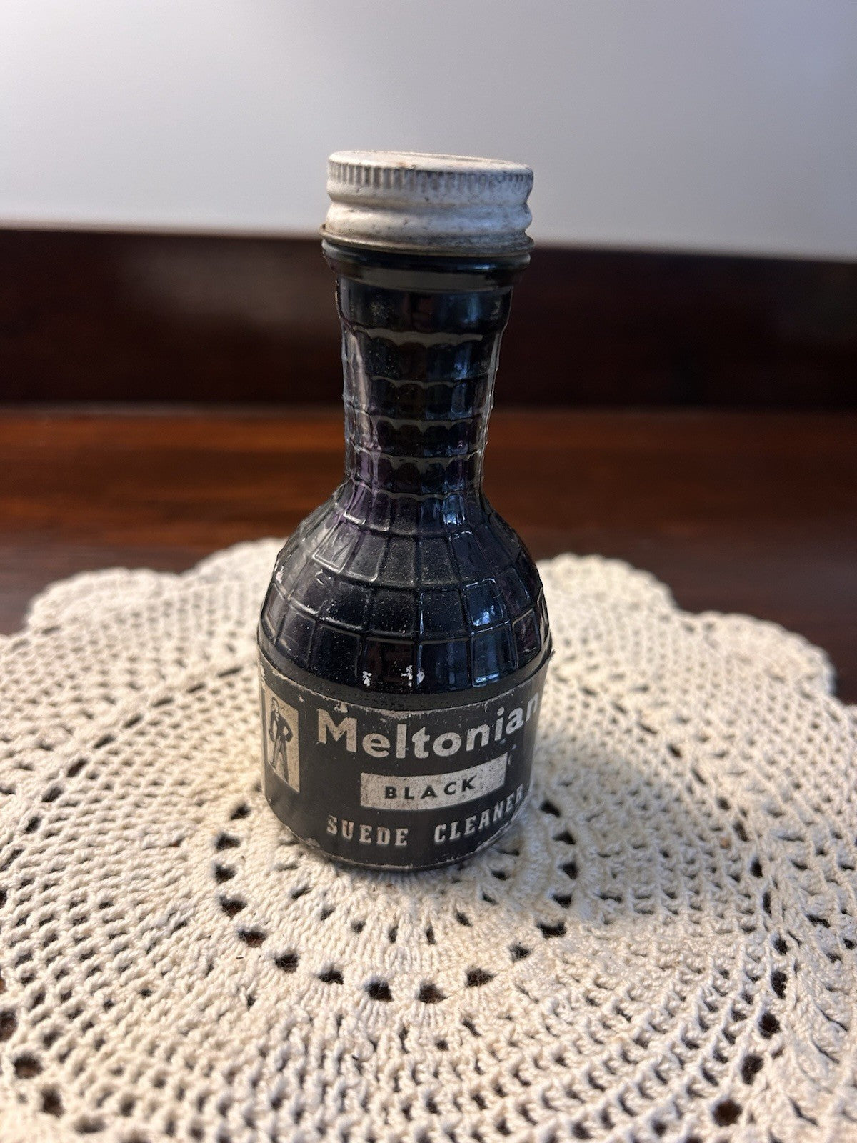 Vintage Meltonian Black Suede Cleaner Bottle 2 fl.oz Australia 1950s