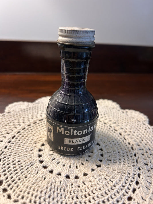 Vintage Meltonian Black Suede Cleaner Bottle 2 fl.oz Australia 1950s