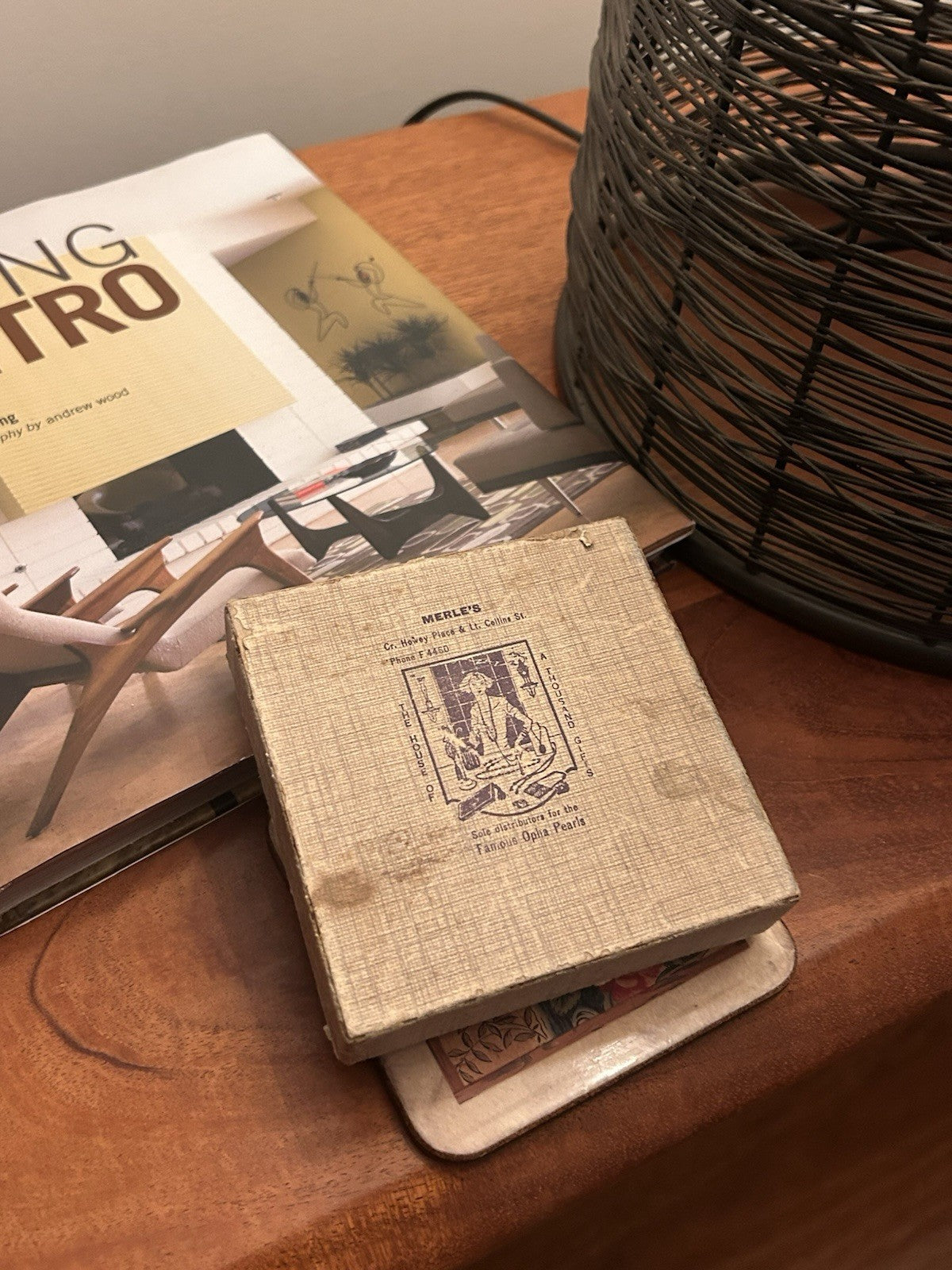 Vintage Amber Glass Necklace Set x3 w Merle’s Melbourne Jewellery Box c1950