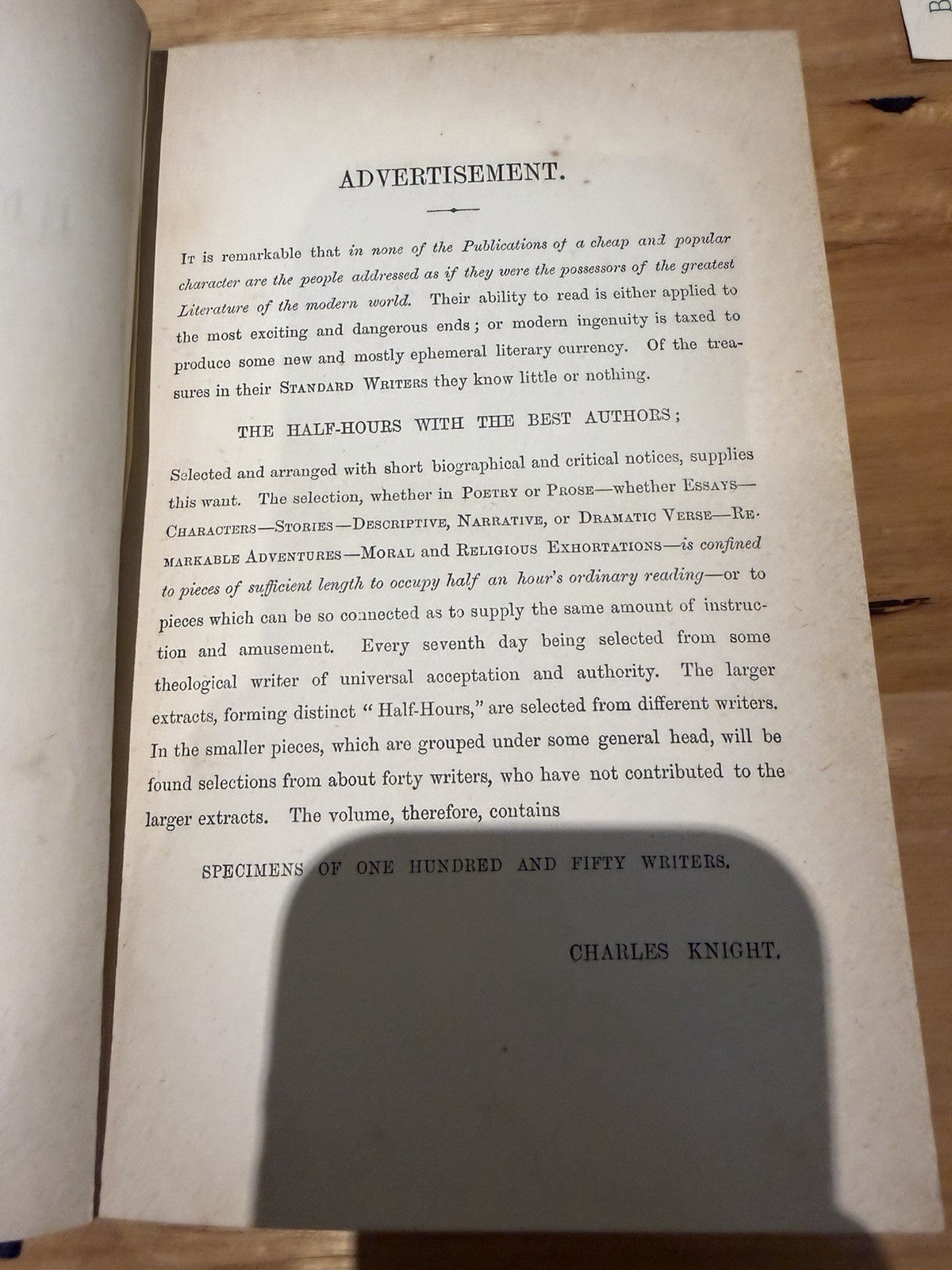 Charles Knight Half Hours With Best Authors 1890 2 Vol Set Victorian Antique