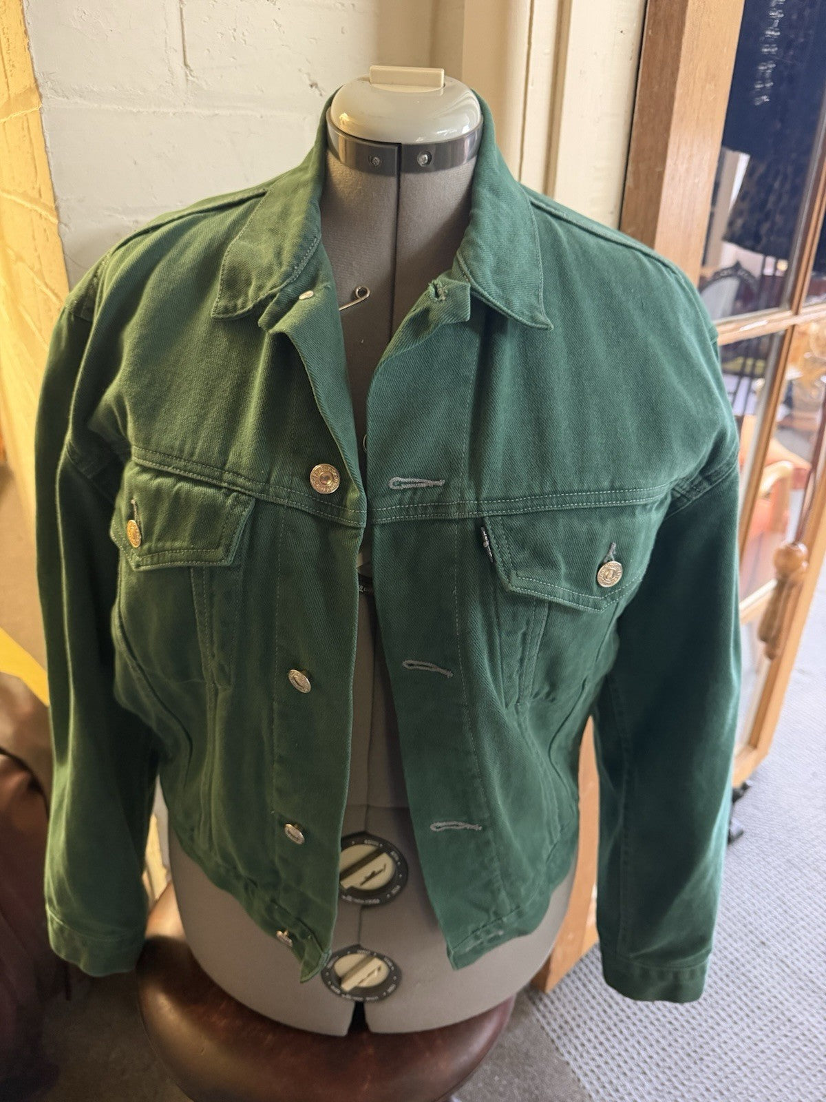 Vintage 1991 Levi’s Black Tab Green Denim Trucker Jacket Size S 90s 8540
