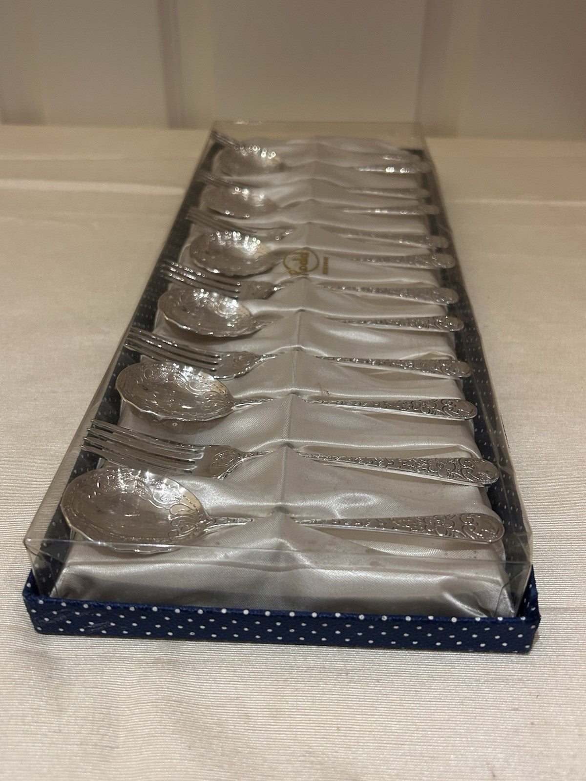 Rodd Silverware Boxed Dessert Set Forks & Spoons Vintage Floral Pattern