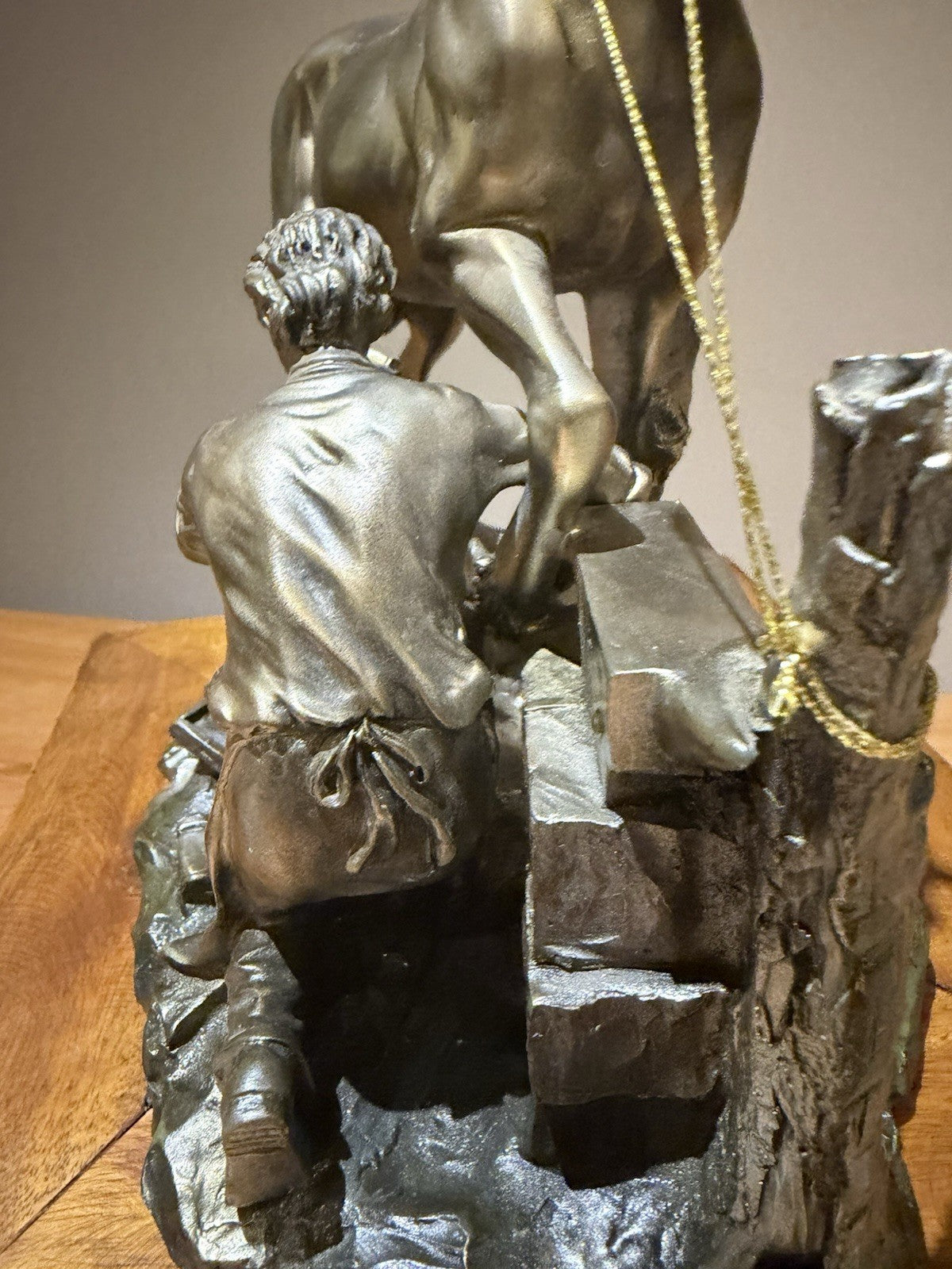 Cold Cast Bronze Farrier Horse Sculpture Equestrian Blacksmith 26cm