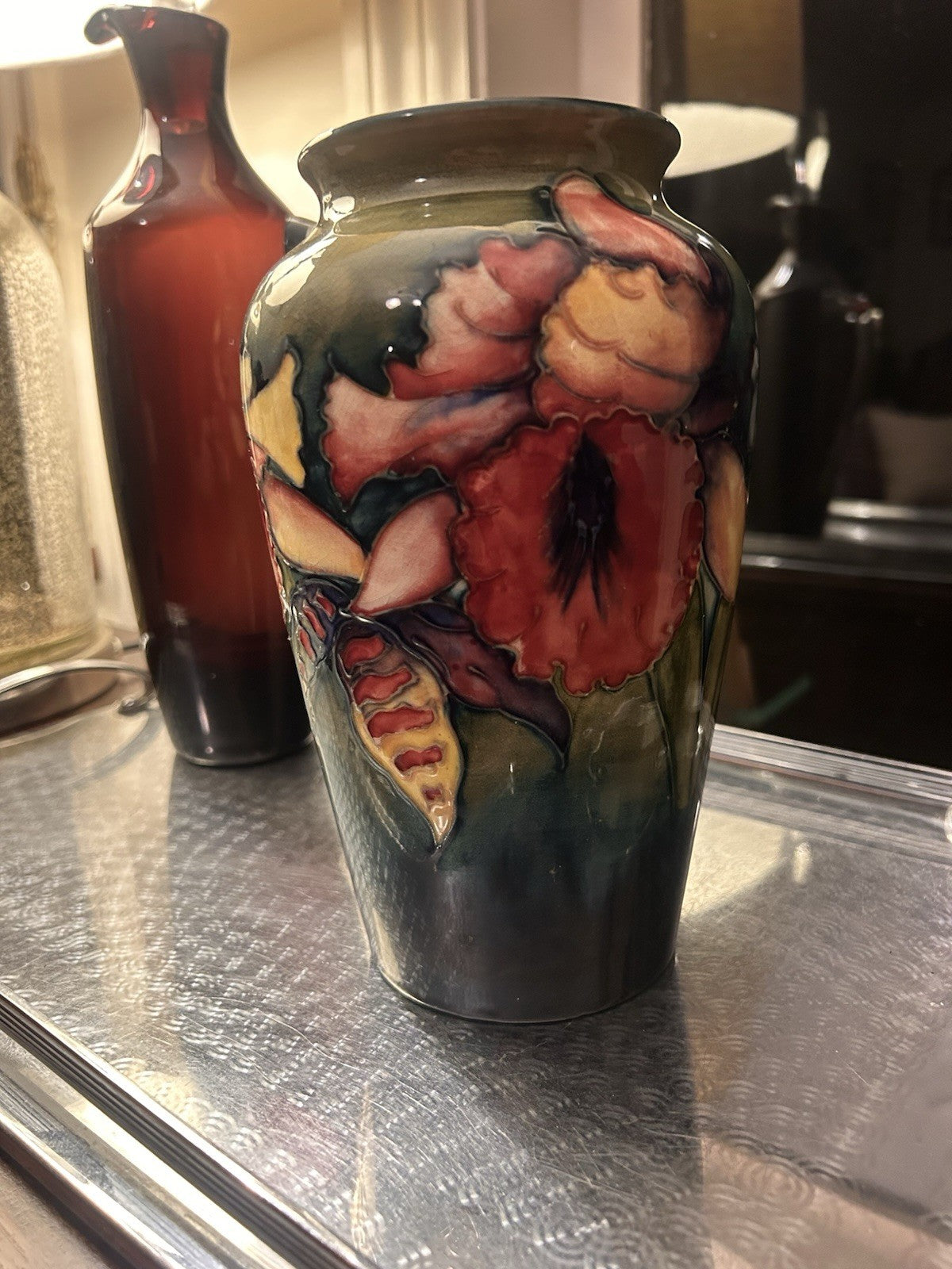 Moorcroft Orchid Vase W Moorcroft Potter to the Queen England 21cm Art Pottery
